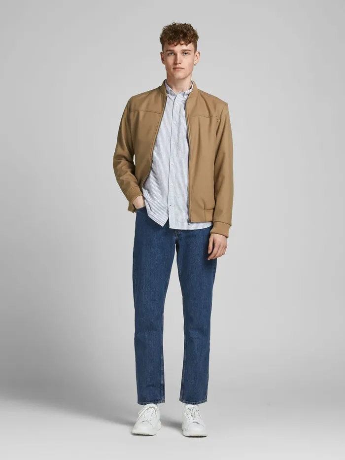 Shirts JACK and JONES Mens POPLIN LINEN BLEND SHORT SLEEVED SHIRT Blue Sea Pine Online