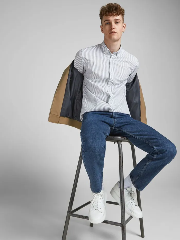 Shirts JACK and JONES Mens POPLIN LINEN BLEND SHORT SLEEVED SHIRT Blue Sea Pine Online