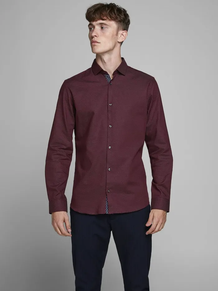 Shirts JACK and JONES Mens SLIM FIT DOBBY SHIRT Red Red Mahogany Gift 4 You