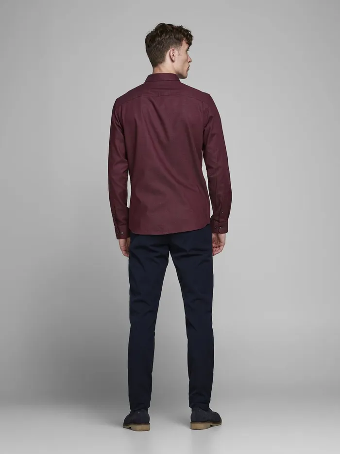 Shirts JACK and JONES Mens SLIM FIT DOBBY SHIRT Red Red Mahogany Gift 4 You