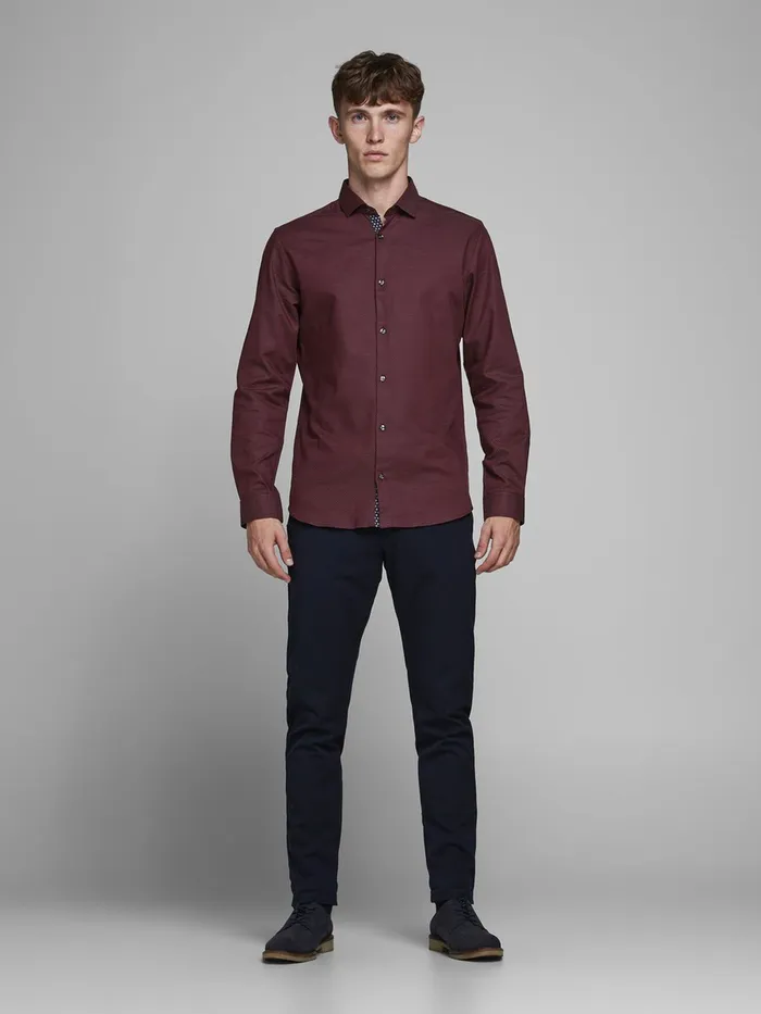Shirts JACK and JONES Mens SLIM FIT DOBBY SHIRT Red Red Mahogany Gift 4 You