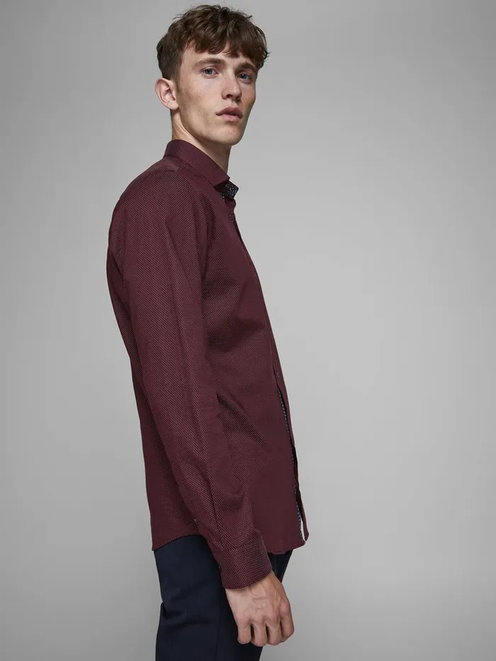 Shirts JACK and JONES Mens SLIM FIT DOBBY SHIRT Red Red Mahogany Gift 4 You