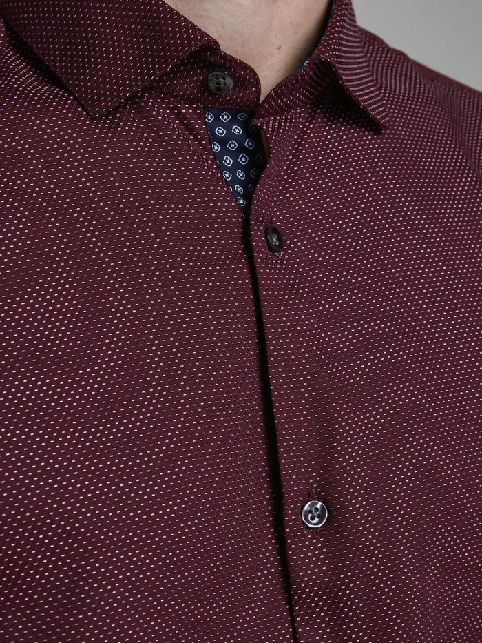 Shirts JACK and JONES Mens SLIM FIT DOBBY SHIRT Red Red Mahogany Gift 4 You
