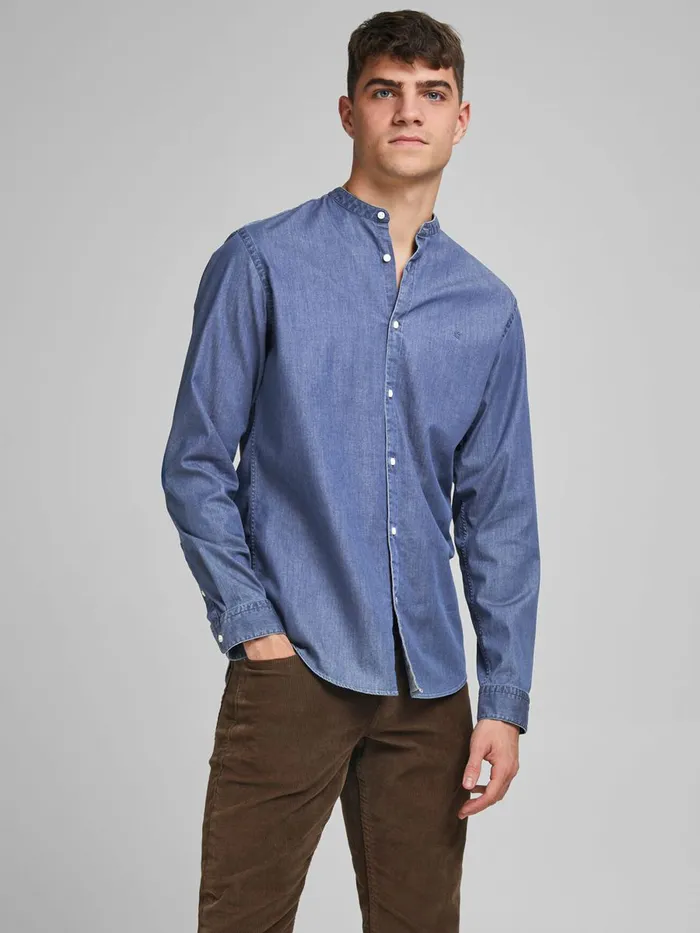 Shirts JACK and JONES Mens SLIM FIT MANDARIN COLLAR DENIM SHIRT Blue Medium Blue Denim Gift 4 You Shirts JACK and JONES Mens SLIM FIT MANDARIN COLLAR DENIM SHIRT Blue Medium Blue Denim Gift 4 You