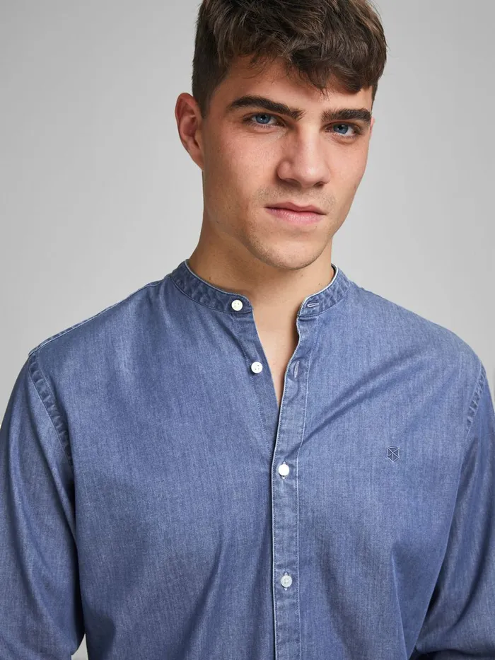 Shirts JACK and JONES Mens SLIM FIT MANDARIN COLLAR DENIM SHIRT Blue Medium Blue Denim Gift 4 You