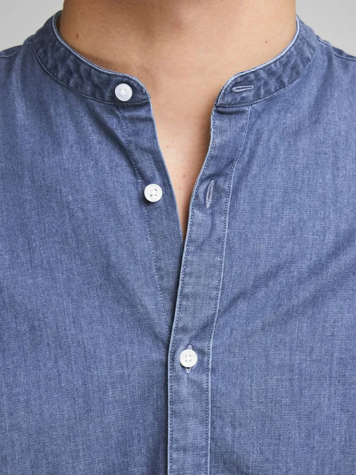 Shirts JACK and JONES Mens SLIM FIT MANDARIN COLLAR DENIM SHIRT Blue Medium Blue Denim Gift 4 You