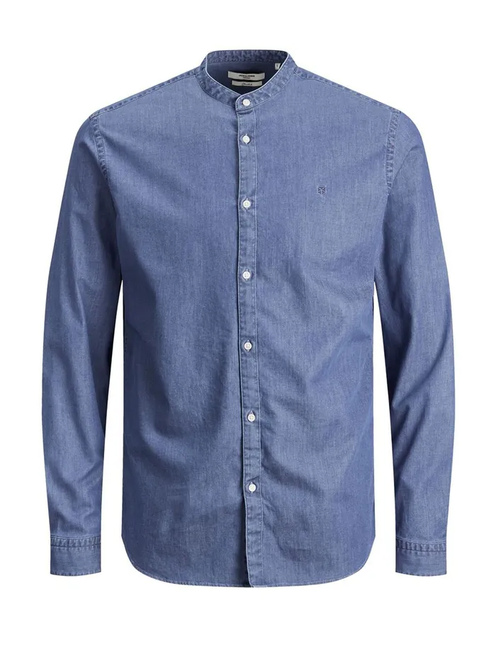Shirts JACK and JONES Mens SLIM FIT MANDARIN COLLAR DENIM SHIRT Blue Medium Blue Denim Gift 4 You