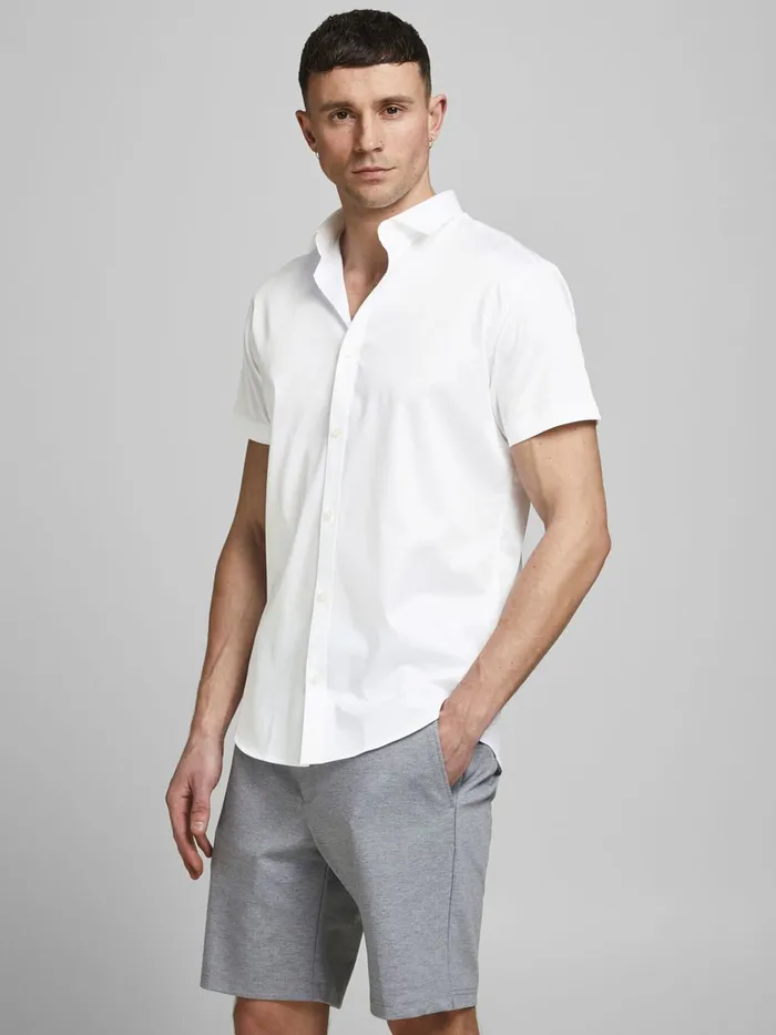 Shirts JACK and JONES Mens SLIM FIT SOLID SHORT SLEEVED SHIRT White White Gift for Friend