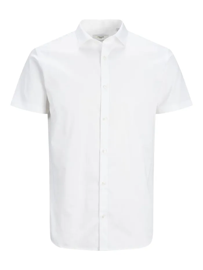 Shirts JACK and JONES Mens SLIM FIT SOLID SHORT SLEEVED SHIRT White White Gift for Friend
