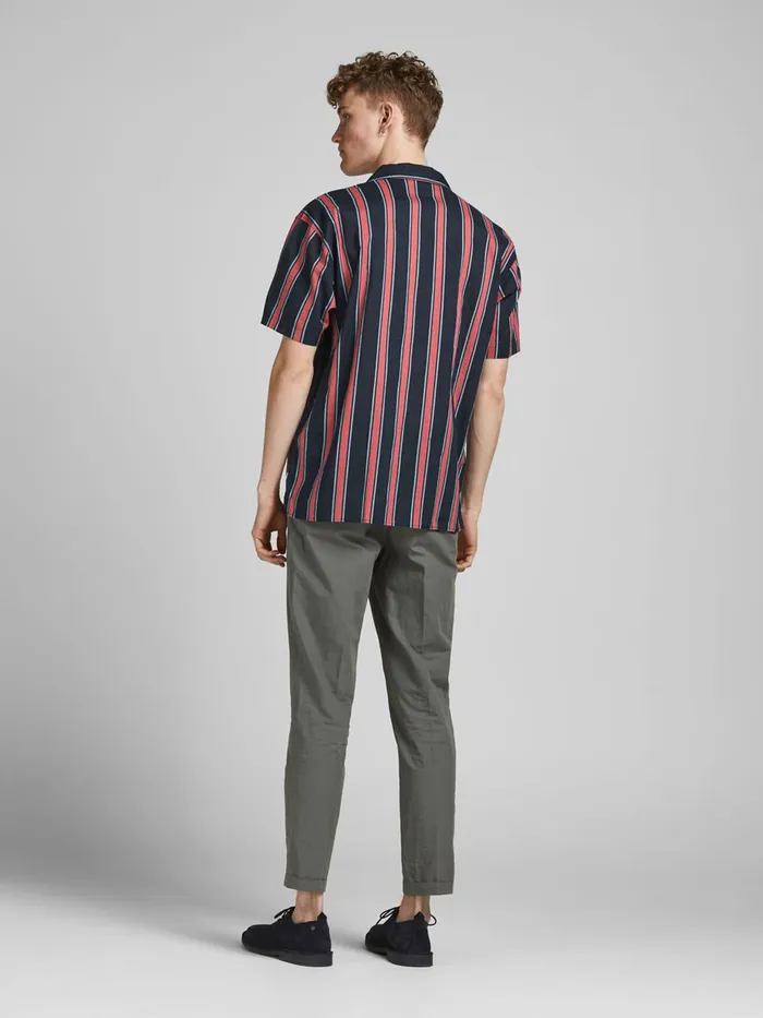 Shirts JACK and JONES Mens STRIPED CUBAN COLLAR SHORT SLEEVED SHIRT Blue Slate Rose Near Me
