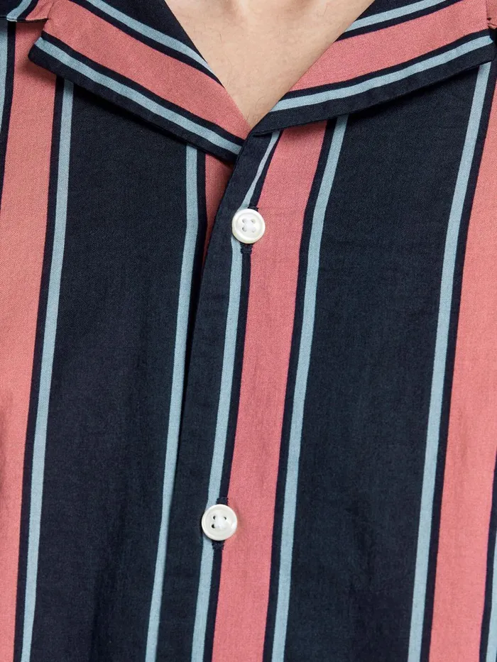 Shirts JACK and JONES Mens STRIPED CUBAN COLLAR SHORT SLEEVED SHIRT Blue Slate Rose Near Me