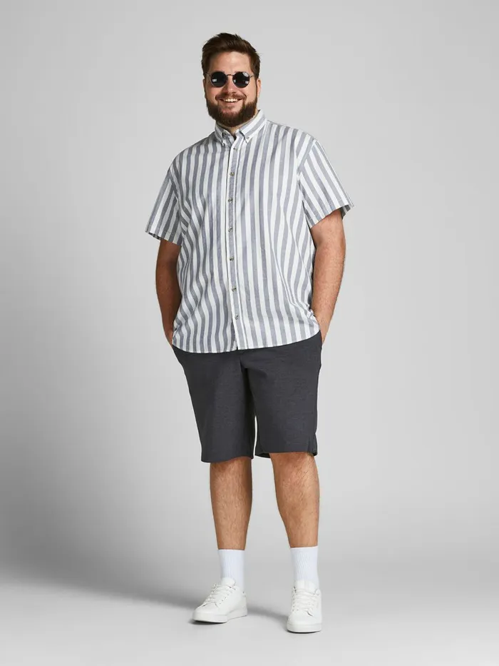 Shirts JACK and JONES Mens STRIPED PLUS SIZE SHORT SLEEVED SHIRT Blue Ensign Blue For Sale