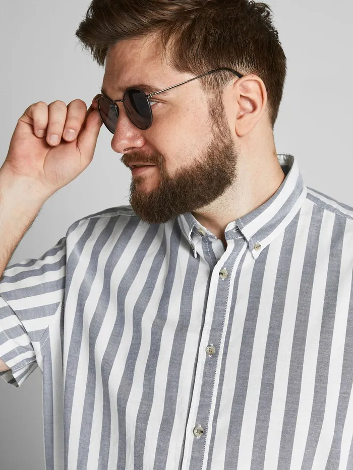 Shirts JACK and JONES Mens STRIPED PLUS SIZE SHORT SLEEVED SHIRT Blue Ensign Blue For Sale
