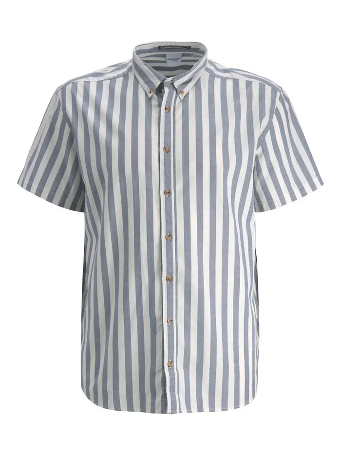 Shirts JACK and JONES Mens STRIPED PLUS SIZE SHORT SLEEVED SHIRT Blue Ensign Blue For Sale