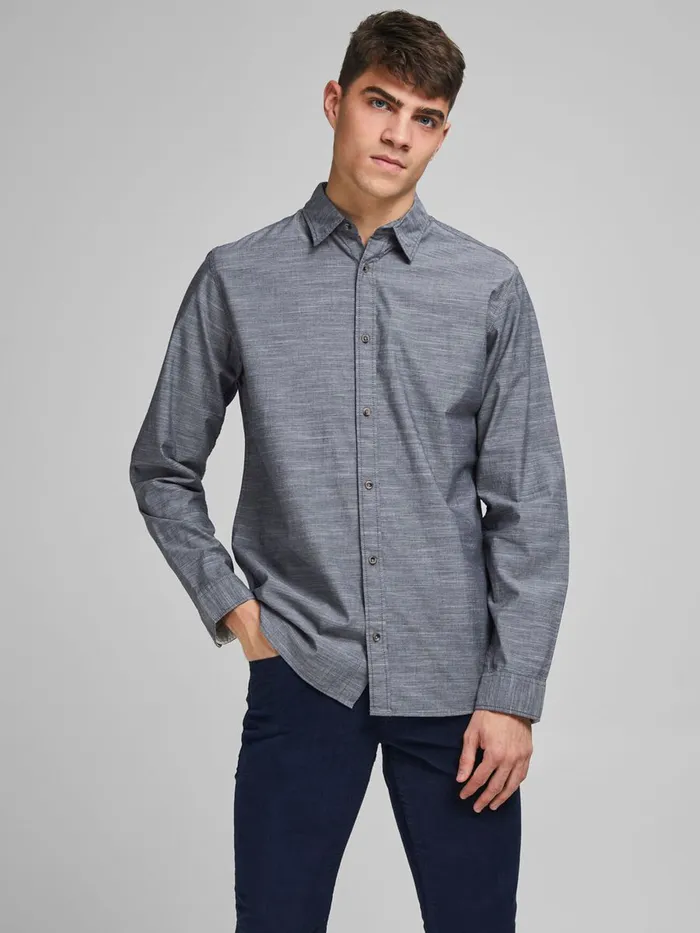 Shirts JACK and JONES Mens TWILL WEAVE MELANGE SHIRT Grey Navy Blazer For Sale Shirts JACK and JONES Mens TWILL WEAVE MELANGE SHIRT Grey Navy Blazer For Sale