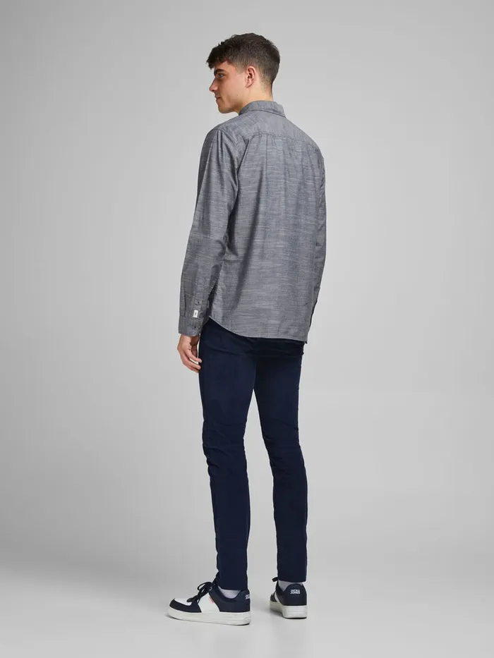 Shirts JACK and JONES Mens TWILL WEAVE MELANGE SHIRT Grey Navy Blazer For Sale