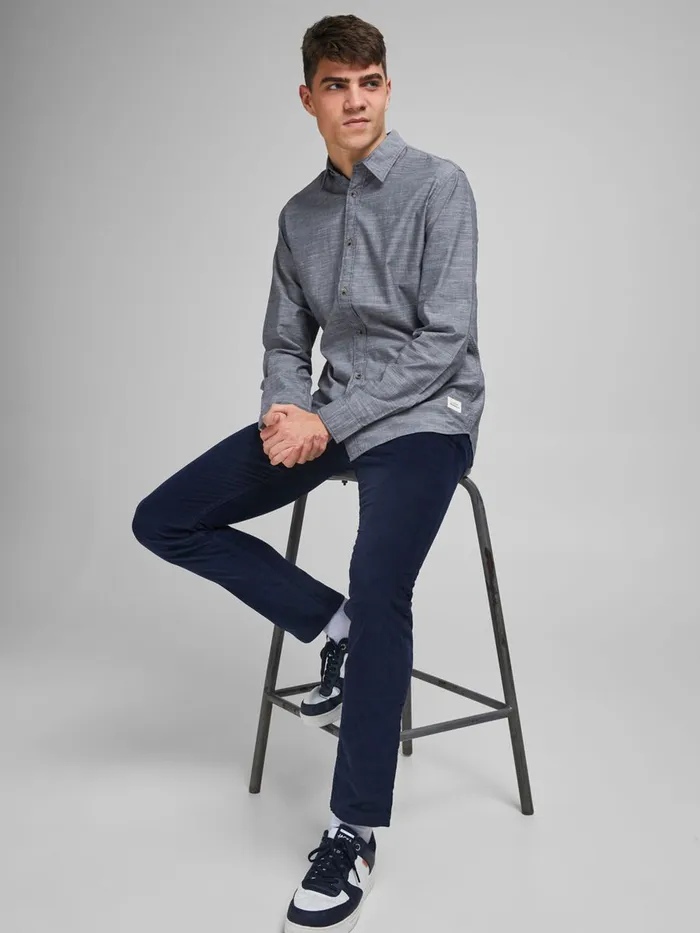 Shirts JACK and JONES Mens TWILL WEAVE MELANGE SHIRT Grey Navy Blazer For Sale