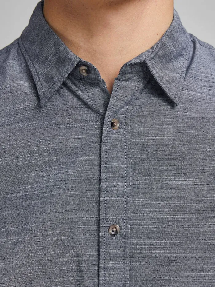 Shirts JACK and JONES Mens TWILL WEAVE MELANGE SHIRT Grey Navy Blazer For Sale