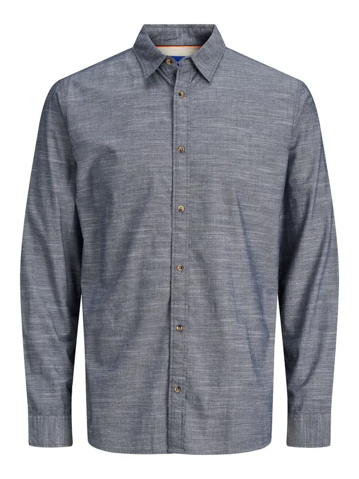 Shirts JACK and JONES Mens TWILL WEAVE MELANGE SHIRT Grey Navy Blazer For Sale