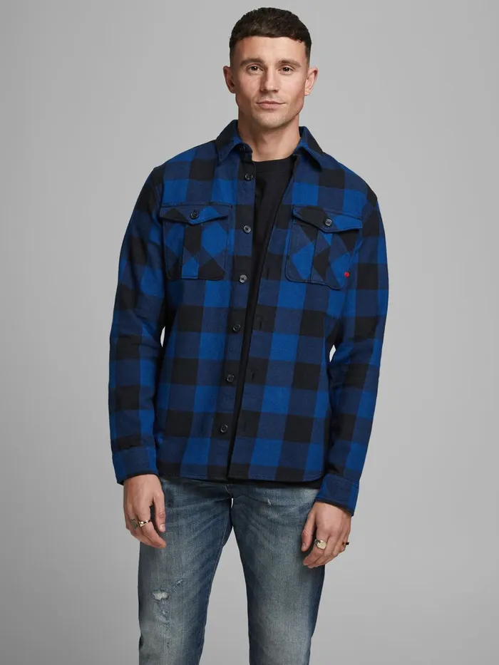 Shirts JACK and JONES Mens WOOL BLEND OVERSHIRT Blue Estate Blue Gift Ideas
