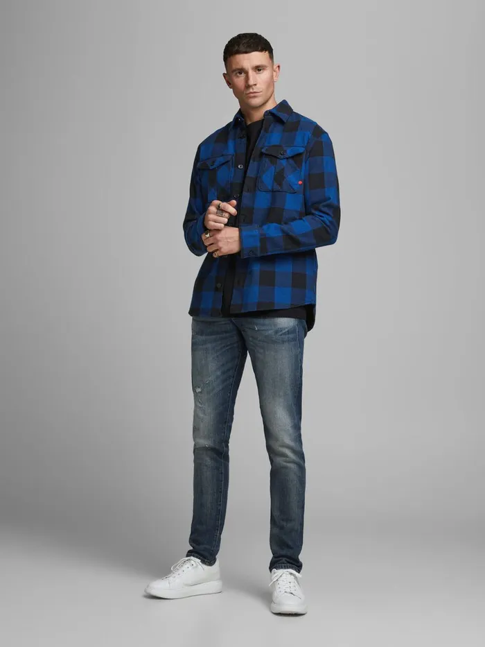 Shirts JACK and JONES Mens WOOL BLEND OVERSHIRT Blue Estate Blue Gift Ideas