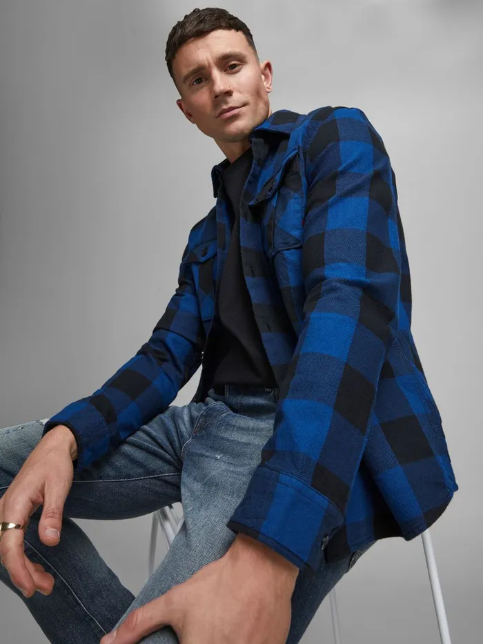 Shirts JACK and JONES Mens WOOL BLEND OVERSHIRT Blue Estate Blue Gift Ideas