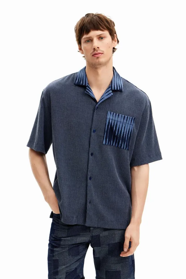 Shirts Men Desigual Hybrid Fabric Shirt Blue