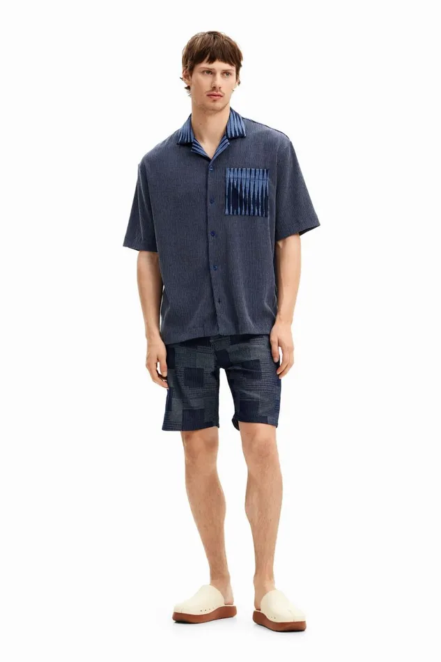 Shirts Men Desigual Hybrid Fabric Shirt Blue