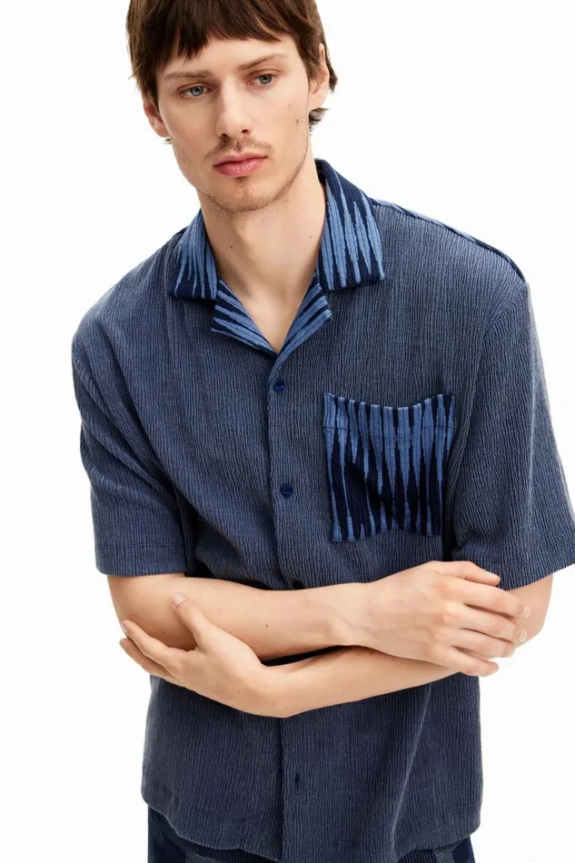 Shirts Men Desigual Hybrid Fabric Shirt Blue