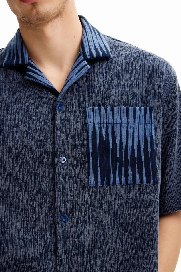 Shirts Men Desigual Hybrid Fabric Shirt Blue