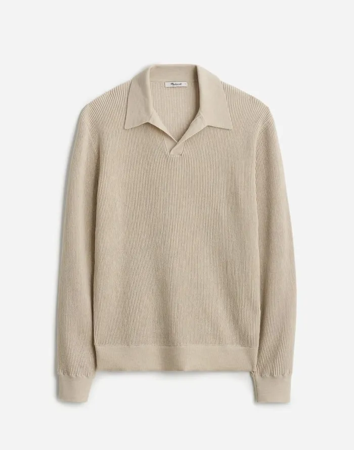 Shirts Men Madewell JohnnyCollar Sweater Polo Shirt In Merino Wool Hthr Alabaster