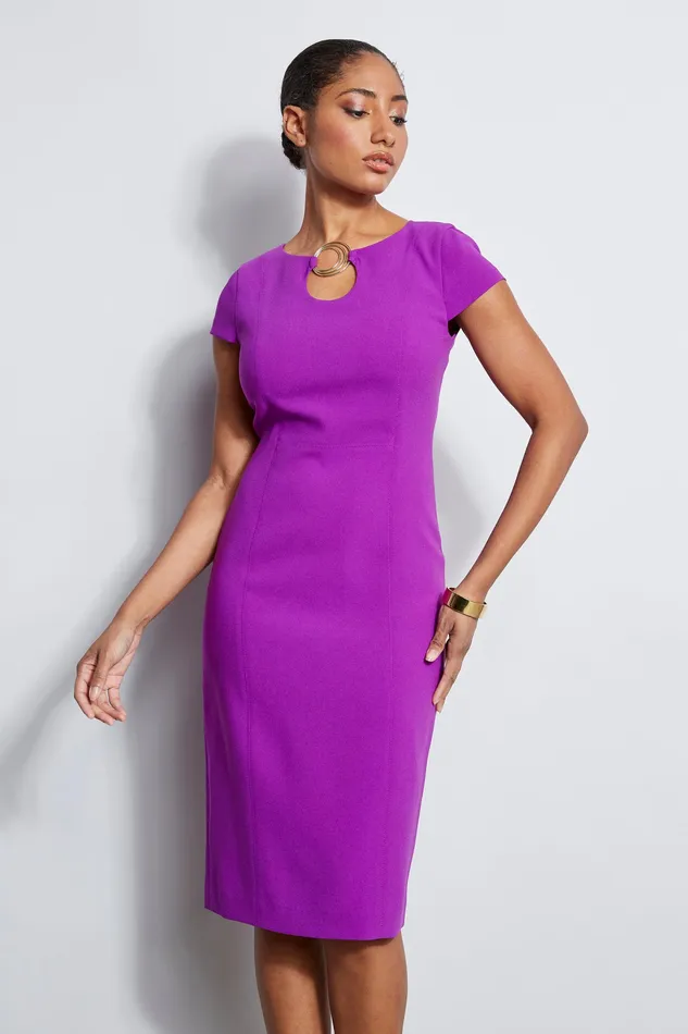 Short Sleeve Dresses Women Elie Tahari Short Sleeve Keyhole Ring Dress WILD BERRY
