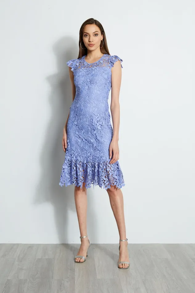 Short Sleeve Dresses Women Elie Tahari Vine Lace Midi Dress WISTERIA