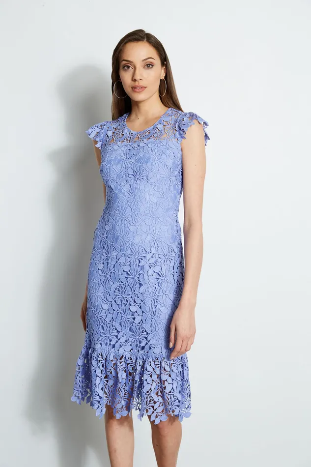 Short Sleeve Dresses Women Elie Tahari Vine Lace Midi Dress WISTERIA