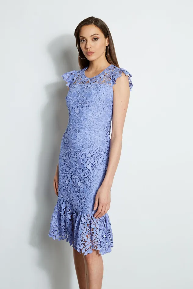Short Sleeve Dresses Women Elie Tahari Vine Lace Midi Dress WISTERIA