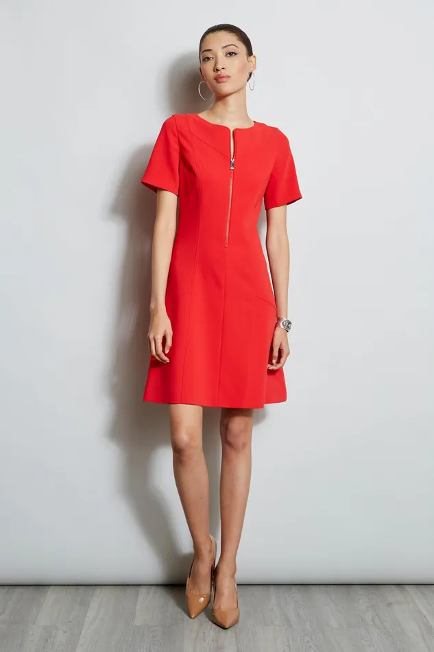 Short Sleeve Dresses Women Elie Tahari Zip Crepe Dress CALYPSO RED