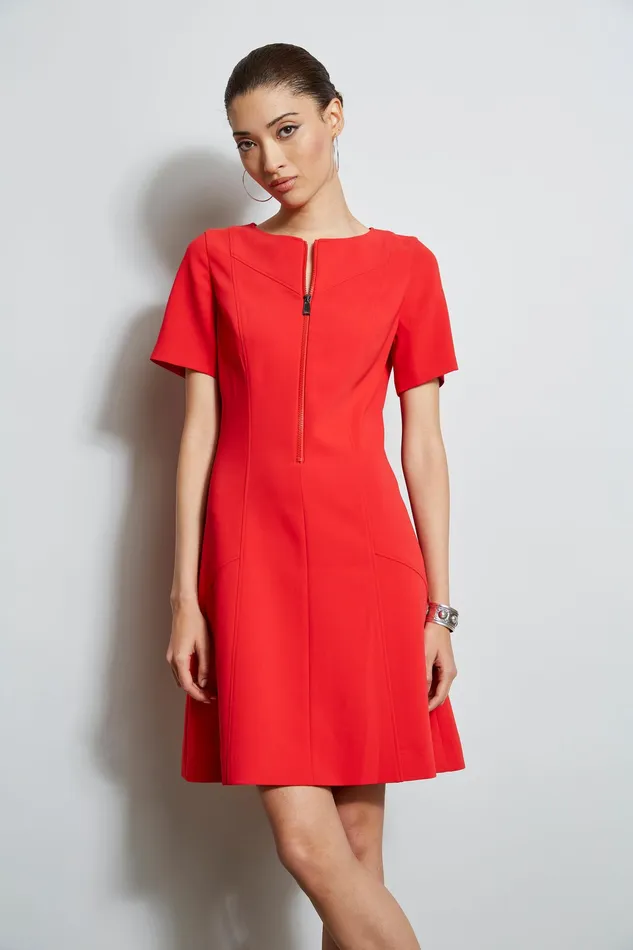 Short Sleeve Dresses Women Elie Tahari Zip Crepe Dress CALYPSO RED