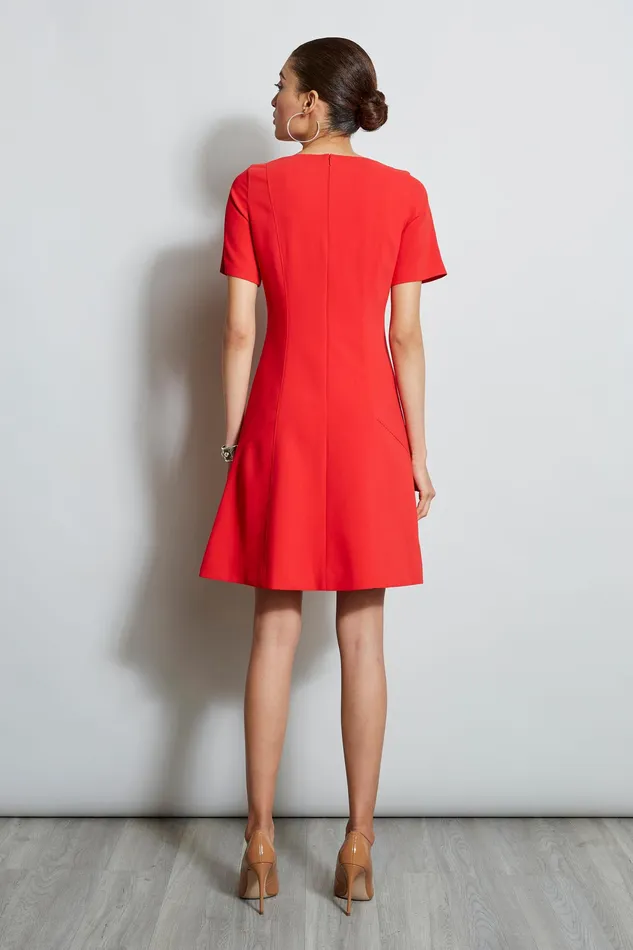 Short Sleeve Dresses Women Elie Tahari Zip Crepe Dress CALYPSO RED