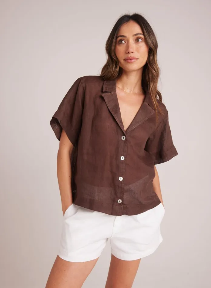 Short Sleeve Women Bella Dahl Short Sleeve Flowy Button Down 8211 Cocoa Cabana