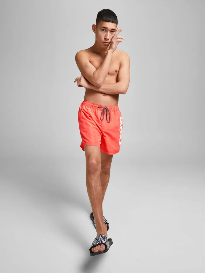 Shorts JACK and JONES Mens BALI AKMLOGO SWIM SHORTS Red Hot Coral Gift Ideas