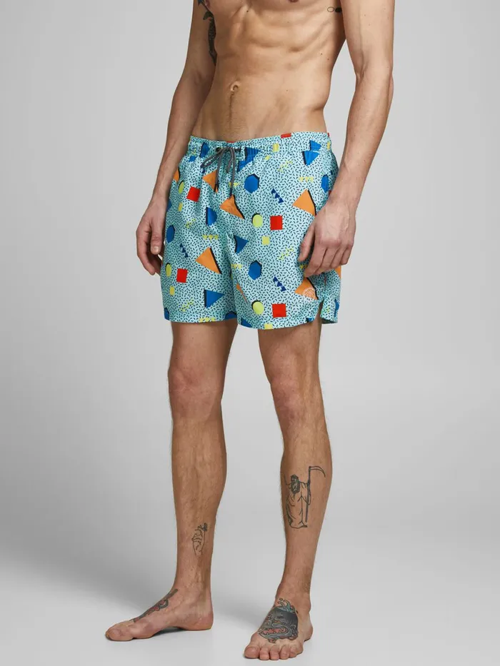 Shorts JACK and JONES Mens PRINTED RECYCLED POLYESTER SWIM SHORTS Blue Petit four Gift for Friend Shorts JACK and JONES Mens PRINTED RECYCLED POLYESTER SWIM SHORTS Blue Petit four Gift for Friend