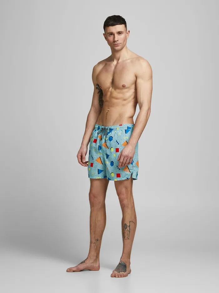 Shorts JACK and JONES Mens PRINTED RECYCLED POLYESTER SWIM SHORTS Blue Petit four Gift for Friend
