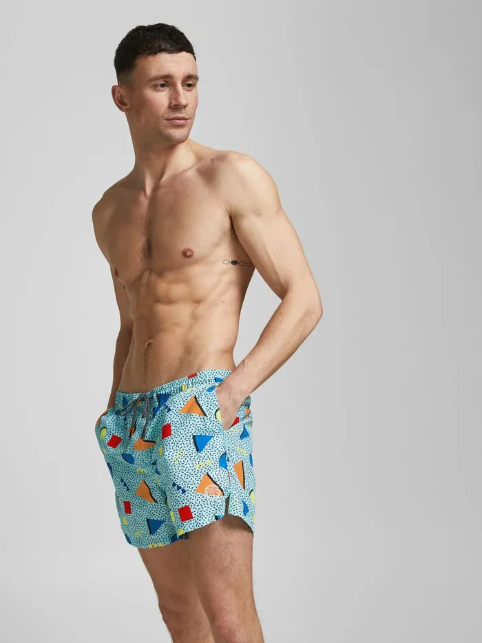 Shorts JACK and JONES Mens PRINTED RECYCLED POLYESTER SWIM SHORTS Blue Petit four Gift for Friend