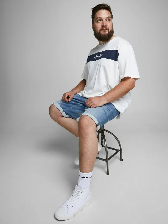 Shorts JACK and JONES Mens RICK ICON INDIGO KNIT PLUS SIZE DENIM SHORTS Blue Blue Denim Gift for Friend