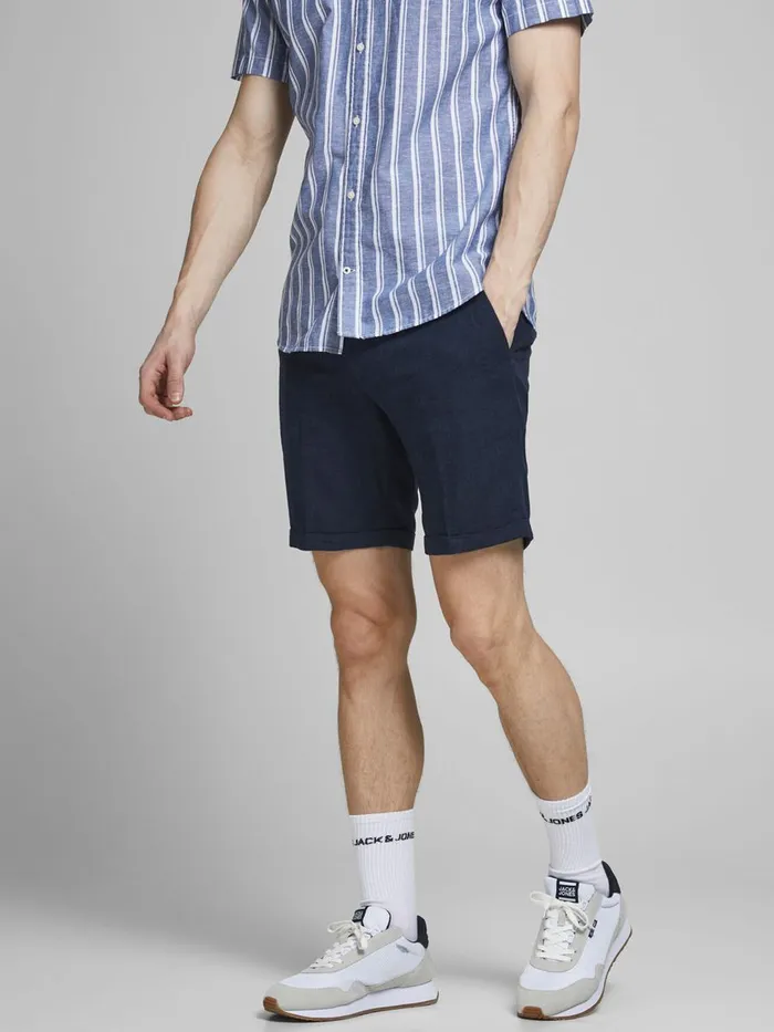 Shorts JACK and JONES Mens SLIM FIT LINEN BLEND CHINO SHORTS Blue Dark Navy Near Me Shorts JACK and JONES Mens SLIM FIT LINEN BLEND CHINO SHORTS Blue Dark Navy Near Me