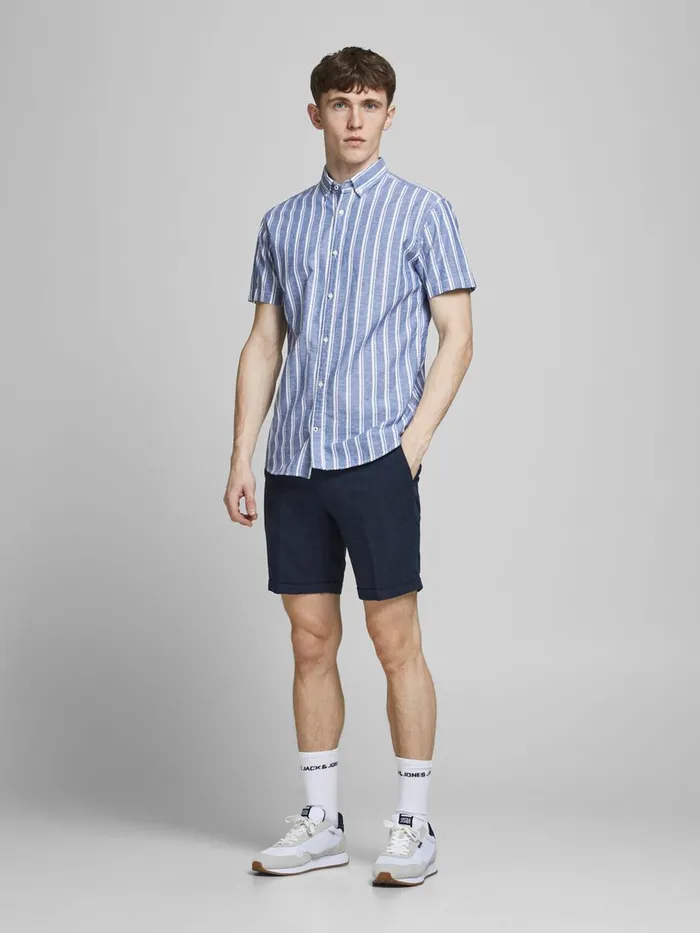 Shorts JACK and JONES Mens SLIM FIT LINEN BLEND CHINO SHORTS Blue Dark Navy Near Me