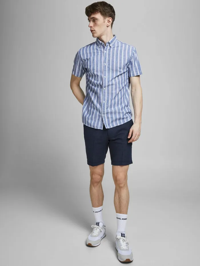 Shorts JACK and JONES Mens SLIM FIT LINEN BLEND CHINO SHORTS Blue Dark Navy Near Me