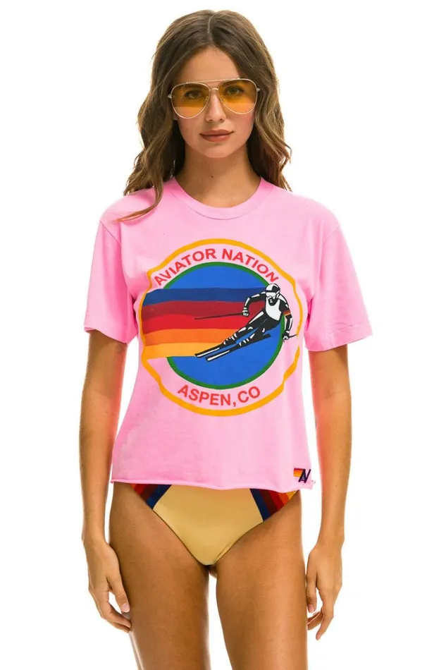 Signature Aspen Boyfriend Tee 8211 Neon Pink Women Aviator Nation Tees