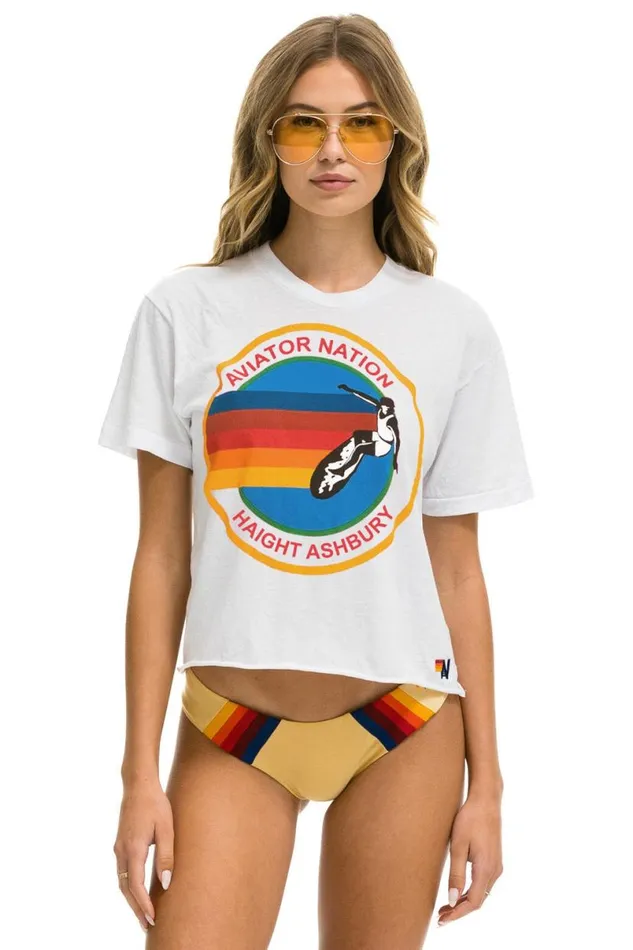 Signature Haight Ashbury Boyfriend Tee 8211 White Women Aviator Nation Tees