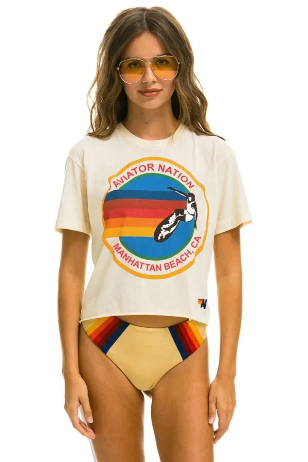Signature Manhattan Beach Boyfriend Tee 8211 Vintage White Women Aviator Nation Tees